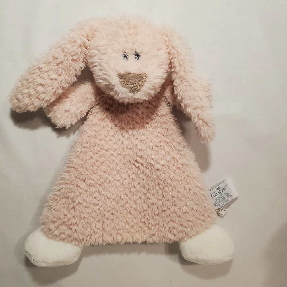 Demdaco Nat & Jules Plush Bunny‎ Rabbit Lovey Pink White Security Blanket